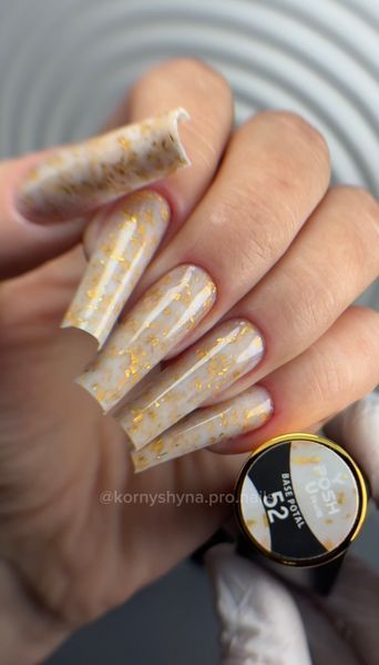 Cover Base - Без ТРО YOU POSH (50 ml). №52 - Насичена молочна з золотою поталлю baseposh50052 фото