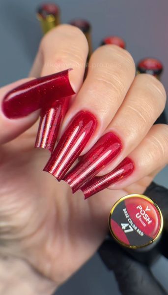Cover Base - Без ТРО YOU POSH (50 ml). №47 - Насичена червона з глітером baseposh50047 фото