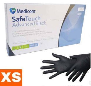 Рукавички нітрілові (чорні) SafeTouch Advanced Black MEDICOM 3,5 г 100шт XS 8720249904083 фото